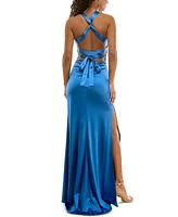 B Darlin Juniors' Strappy-Back Satin Gown, Created for Macy's