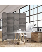 4-Panel Folding Privacy Screen with Hand-Woven Pattern Stylish Room Divider for Home, Office, or Living Room