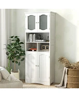 Freestanding Linen Bathroom Storage Cabinet with Frost Glass Doors