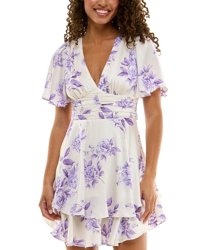 B Darlin Juniors' Flutter-Sleeve Fit & Flare Dress
