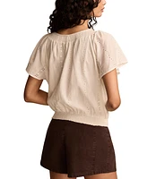 Lucky Brand Women's Solid Smocked Hem Blouse