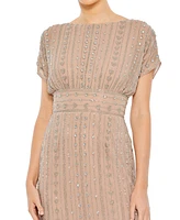 Women's Beaded Cap Sleeve Column Midi Dress