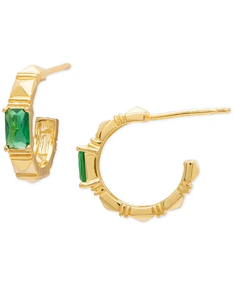 Green Spinel Textured Small Half Hoop Earrings (1/8 ct. t.w.) in 14k Gold over Sterling Silver, 0.55"