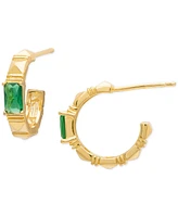 Green Spinel Textured Small Half Hoop Earrings (1/8 ct. t.w.) in 14k Gold over Sterling Silver, 0.55"