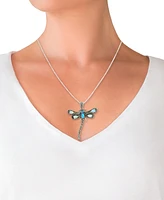 Marcasite (1/4 ct. t.w.) & Agate (1 ct. t.w.) Dragonfly 18" Pendant Necklace in Sterling Silver