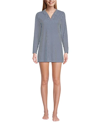 Lands' End Women's Petite Hooded Mini Swim Upf 50 Cover-Up Dress