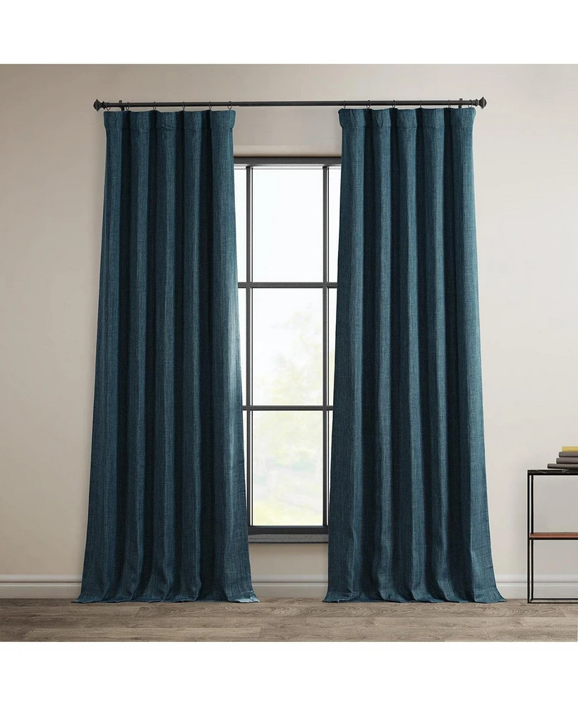 Half Price Drapes Story Blue Textured Faux Linen Room Darkening Curtain