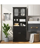 Freestanding Linen Bathroom Storage Cabinet with Frost Glass Doors