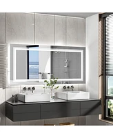 Luvodi 55.1 x 27.5 In Wall Mounted Bathroom Mirror Anti-fog Led Vanity Mirror for Home Hotel Salon
