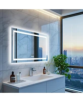 Luvodi 39.37 x 23.62 In Rectangle Led Lighted Bathroom Mirror Bluetooth Speaker Dimming Vanity Mirror