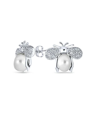 Bling Jewelry Art Deco Cz Stud Earrings with Jade and Pearl Bumble Bee Design
