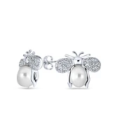 Bling Jewelry Art Deco Cz Stud Earrings with Jade and Pearl Bumble Bee Design