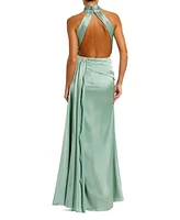 Women's Open Back High Neck Side Ruched Gown