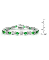 Sterling Silver White Gold Plated with Colored Cubic Zirconia Tennis Bracelet