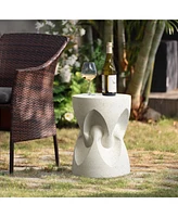 LuxenHome Speckled Off White Modern Spade Round 17-Inch Tall Cement Side Table, Indoor and Outdoor