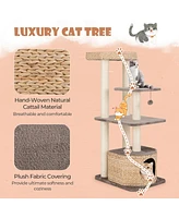 Gymax 52'' Cattail Cat Tower w/ Sisal Scratching Posts Perch Dangling Ball Cat Tree