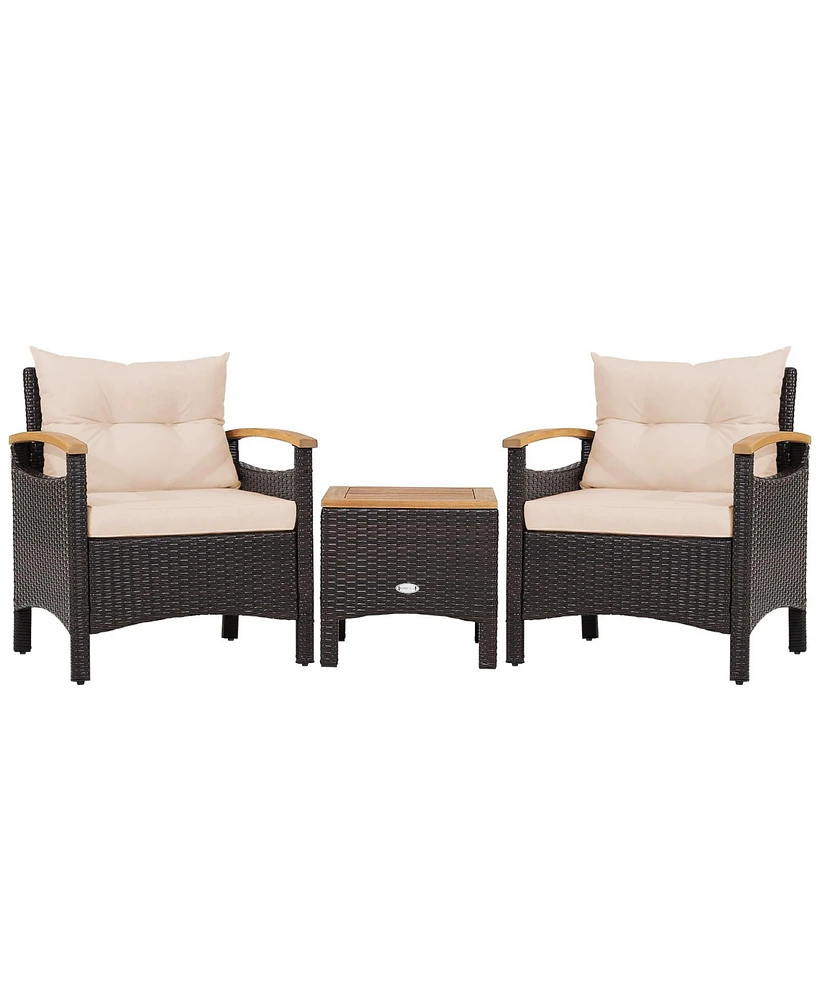 3 Pieces Patio Rattan Furniture Set with Removable Cushions