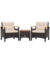 3 Pieces Patio Rattan Furniture Set with Removable Cushions