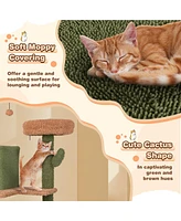 Gymax 63'' Cactus Cat Tree for Indoor Cats w/Sisal Scratching Posts & Ladder Basket Bed