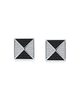 Bling Jewelry Black Royal Blue Cz Stud Earrings, Geometric Pyramid Square, Sterling Silver 11MM