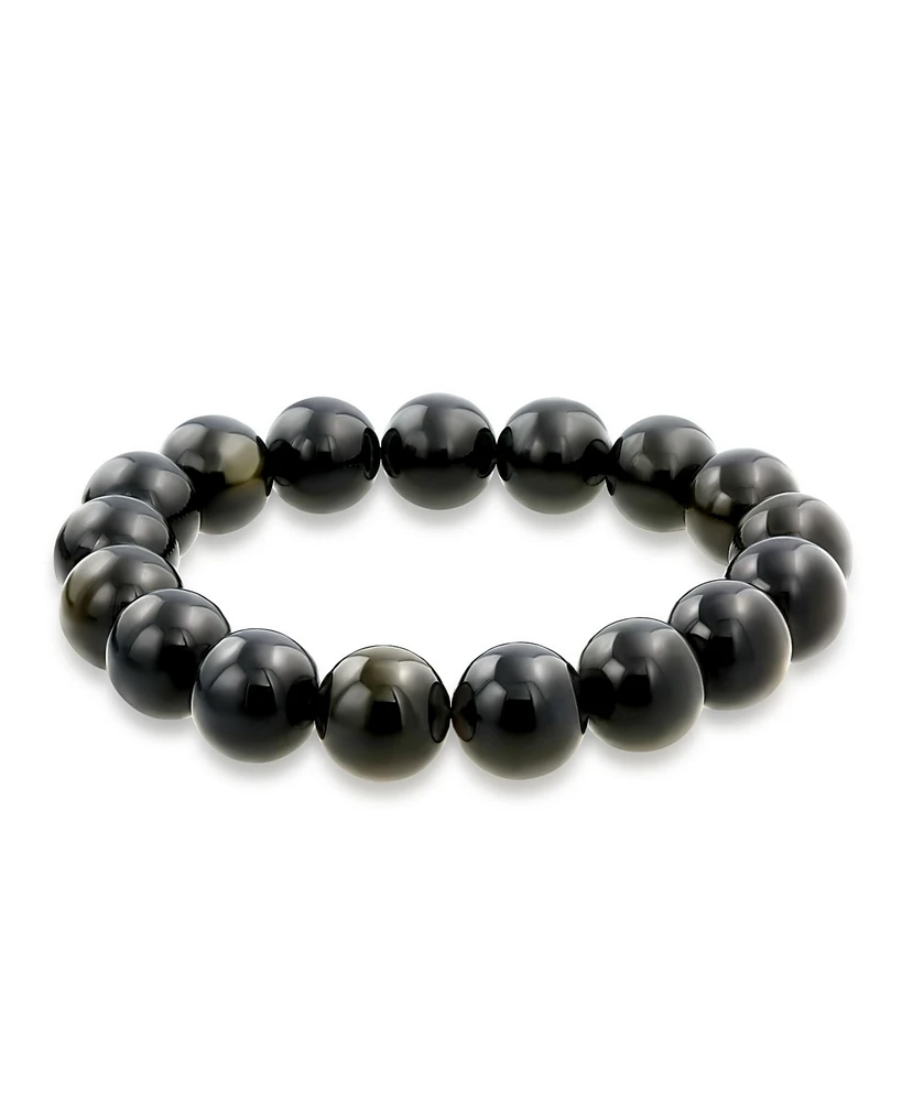 Bling Jewelry Brown Gold Obsidian Round Bead 12MM Stacking Stretch Bracelet Unisex Single Strand