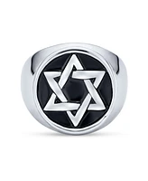 Bling Jewelry Mens Stainless Steel Magen Judaic Star of David Signet Ring and Pendant Set