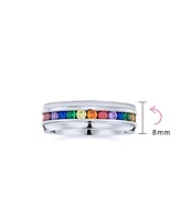 Bling Jewelry Mens Stainless Steel Rainbow Cz Eternity Ring Lgbtq Band Comfort Fit