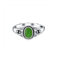 Bling Jewelry Petite Cabochon Boho Fashion Bali Style Oval Dyed Green Jade Bezel Filigree Band Ring .925 Sterling Silver