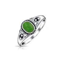 Bling Jewelry Petite Cabochon Boho Fashion Bali Style Oval Dyed Green Jade Bezel Filigree Band Ring .925 Sterling Silver