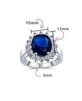 Bling Jewelry Classic Traditional 5CTW Royal Blue Cz Crown Halo Oval Cubic Zirconia Promise Ring Silver Plated