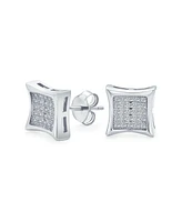 Bling Jewelry Geometric Unisex Square Cz Stud Earrings for Men, Gold Sterling Silver