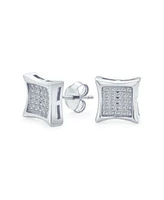 Bling Jewelry Geometric Unisex Square Cz Stud Earrings Gold Sterling Silver Multiple Sizes