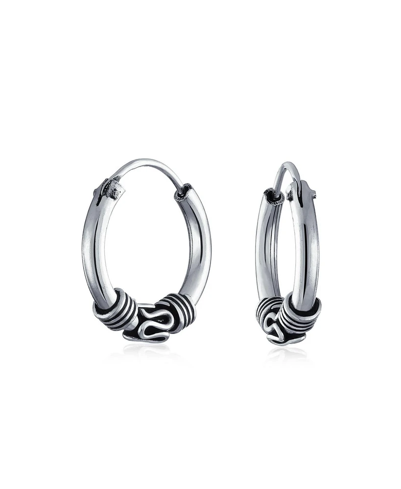 Bling Jewelry Bali Tribal Swirl Hoop Huggie Earrings Oxidized Sterling Silver Multiple Sizes