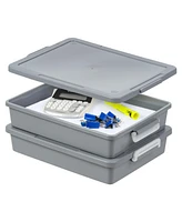 Iris Usa 6 Qt. Plastic Storage Bins with Lids, 2 Pack, Flat Storage Container, Secure Latches, Stackable, Gray