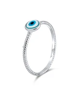 Bling Jewelry Minimalist Sterling Silver Ring with Evil Eye Design Stackable Midi Knuckle Band