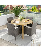 Gymax Patio Dining Chairs Set of 4 Outdoor Pe Wicker Chairs w/ Removable Cushions Brown & Off White