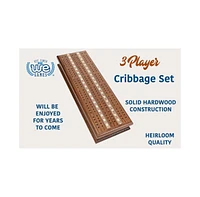 We Games 3 Track Sprint Cabinet Cribbage Set with Metal Pegs & 2 Card Decks