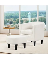 Barrel Chair with Ottoman Footrest Curved Backrest Armrests Removable Seat Cushion