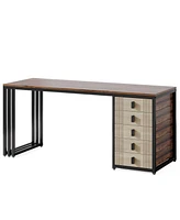 Tribesigns Computer Desk with 5 Drawers, 55" Home Office Desk with Reversible Drawer, Industrial Study Work Writing Desk with Storage, Simple Wood Lap