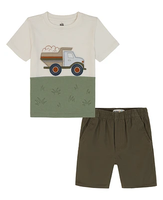 Kids Headquarters Baby Boys 2-Piece Jersey Truck Short Sleeve T-Shirt and Twill Cargo Shorts Set