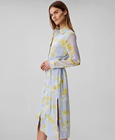 Calvin Klein Women's Long Sleeve Printed Chiffon Belted Shirtdress