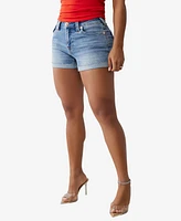 True Religion Women's Jennie Rolled Hem Flap Denim Shorts