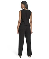 Halston Womens Button Front Vest Button Detail Ankle Pants