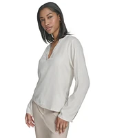 Halston Women's Banded V-Neck Long-Sleeve Blouse