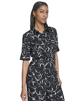 Halston Women's Floral-Print Short-Sleeve Shirt