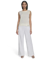Halston Women's Rhinestone-Armhole Round-Neck Top