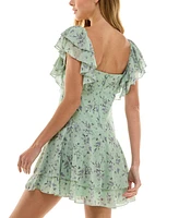 City Studios Juniors' Printed Flutter-Sleeve Chiffon Dress