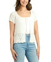 Bcx Juniors' Scalloped Pointelle Short-Sleeve Cardigan