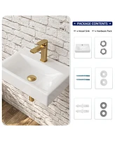 DeerValley 18'' x 12'' White Rectangular Ceramic Wall Mount Bathroom Sink with Faucet Hole