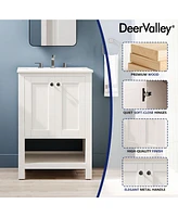 DeerValley 24" Pre-assembled Bathroom Vanity with Sink, White Vanity with Pre-drilled Holes, White.